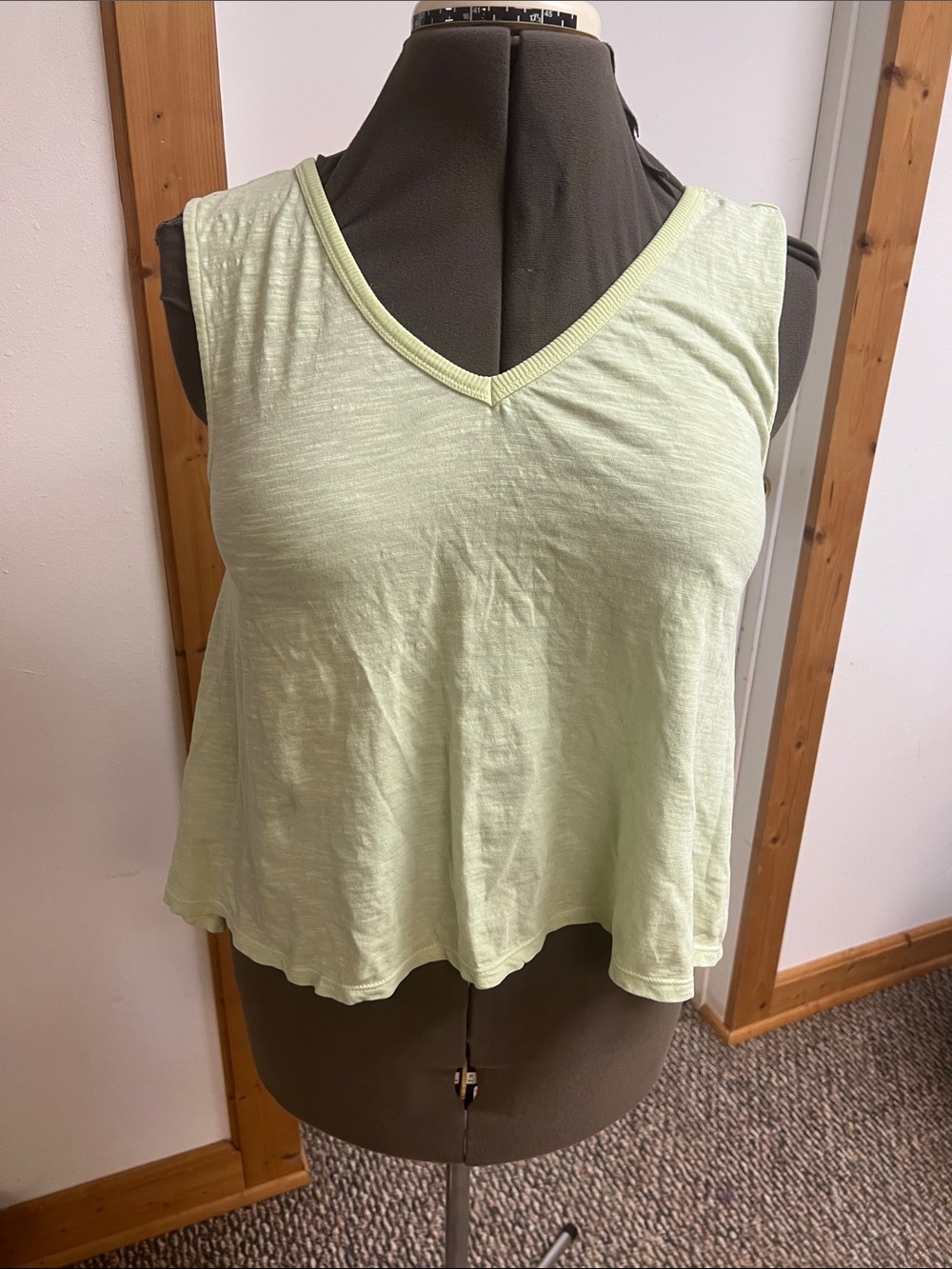 True Craft Light Green V-Neck Tank Top